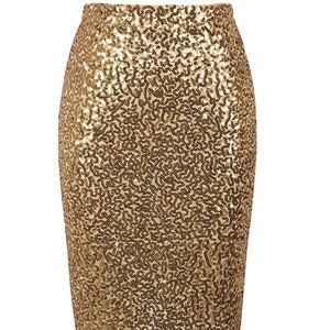 High Waist Gold Sequin Pencil Skirt